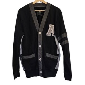 PJ Mark Mens Varsity‎ Cardigan Sweater Black Grey Letter A Patch XL
